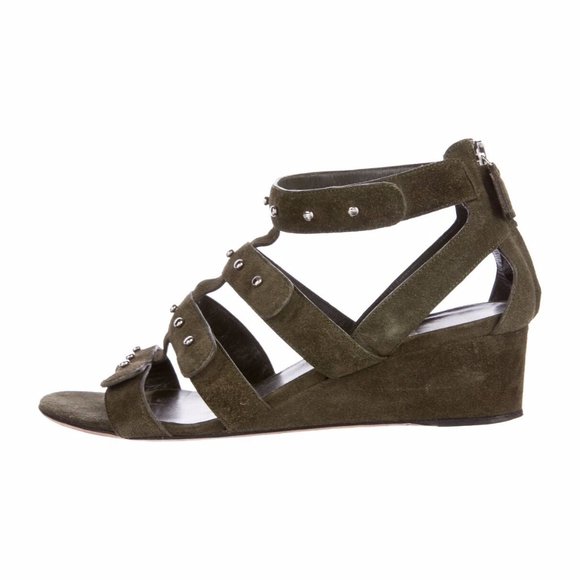 GUCCI GLADIATOR SHOES STRAPPY STUDDED SUEDE OLIVE - Picture 1 of 4